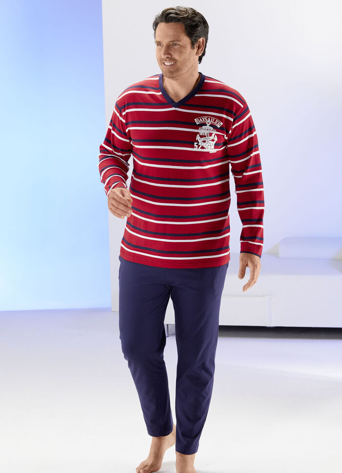 Schlafanzug mit V-Ausschnitt und garngef&auml;rbtem Ringeldessin 