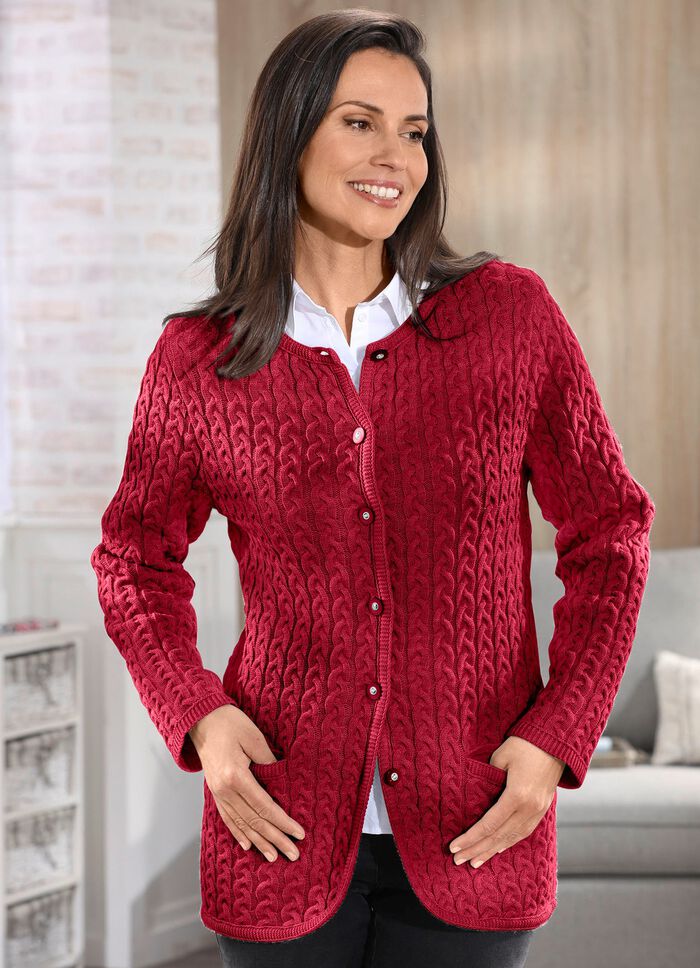 Strickjacke mit Schurwolle WEINROT