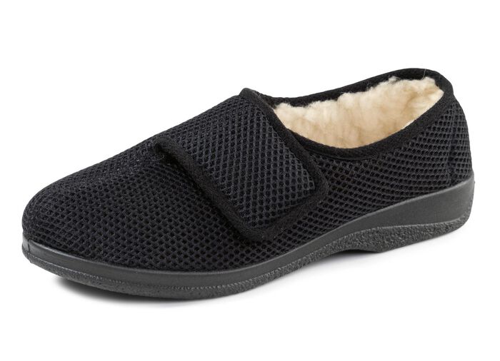 Hausschuh aus gepolstertem Textilmaterial SCHWARZ