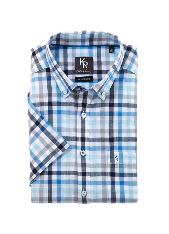 "King's Road"-Hemd mit Button-Down-Kragen in 4 Farben MARINE-BLAU KARIERT