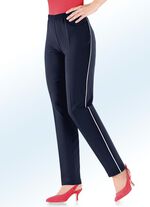 Hose mit angesagter Kontrast-Zierpaspel MARINE-ECRU