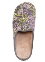 Laurina Pantoffel aus Textilmaterial mit bunter Blumenstickerei GRAU