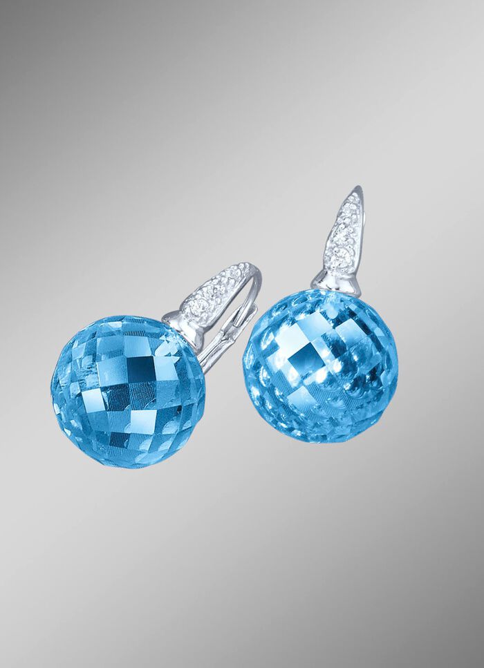 Ohrringe mit blauem Quarz beh., und synth. Zirkonia 