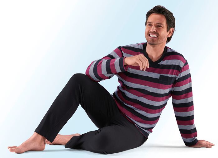 Zweierpack Schlafanz&uuml;ge mit V-Ausschnitt, Brusttasche, garngef&auml;rbtem Ringel 