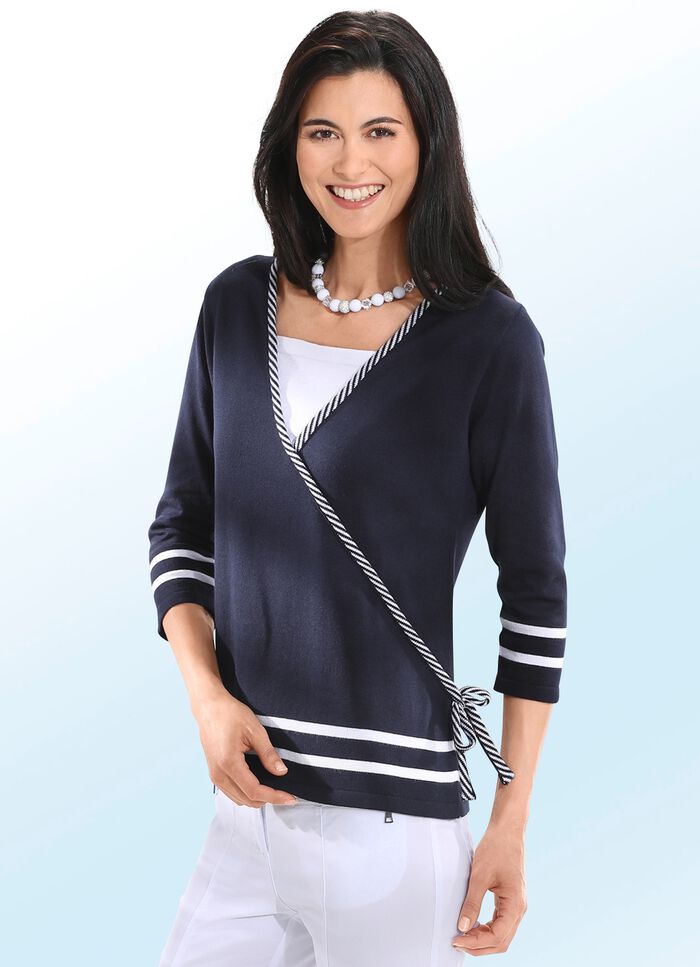 Pullover in Doppel-Optik und mit Strickschleife 