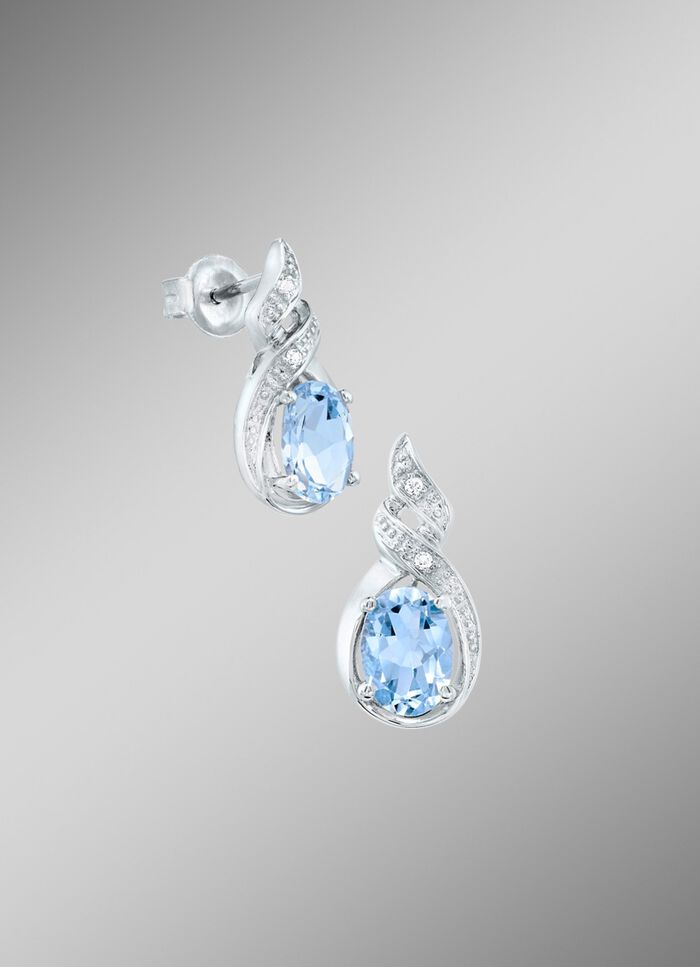 Moderne Ohrstecker mit Blautopas und echt Wei&szlig;topas 