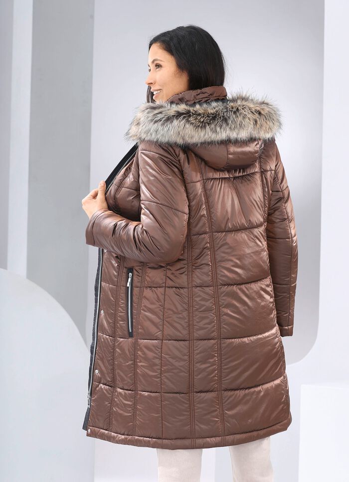 Kurzmantel mit abnehmbarem Kunstpelz-Besatz 