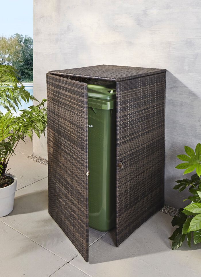 M&uuml;lltonnenschrank aus witterungsbest&auml;ndigem Kunststoffgeflecht BRAUN