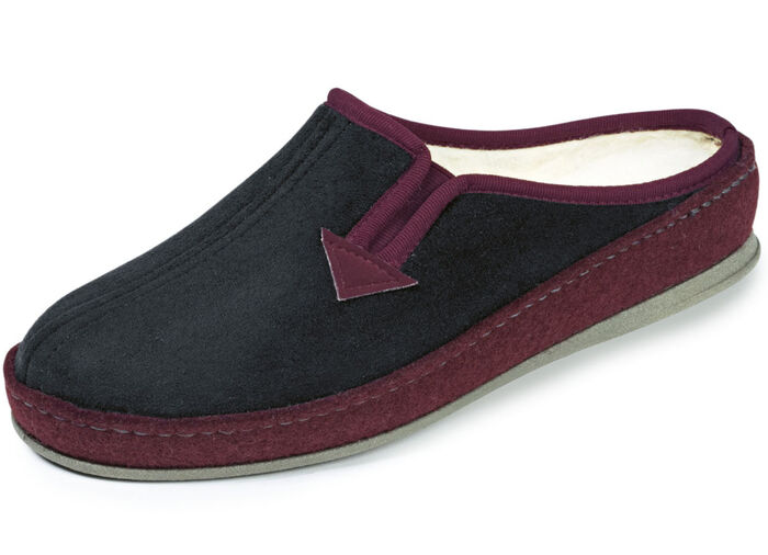 Atmungsaktive Damen-Hauschuhe, mit Gummizug SCHWARZ-BORDEAUX