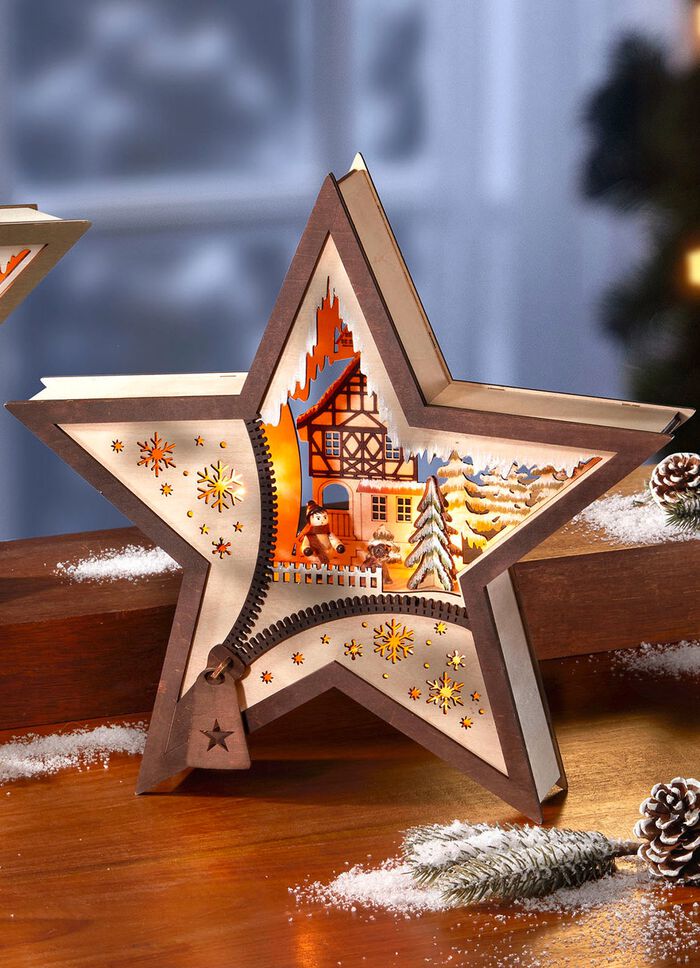 Beleuchtete Holzdekoration NATUR-BRAUN