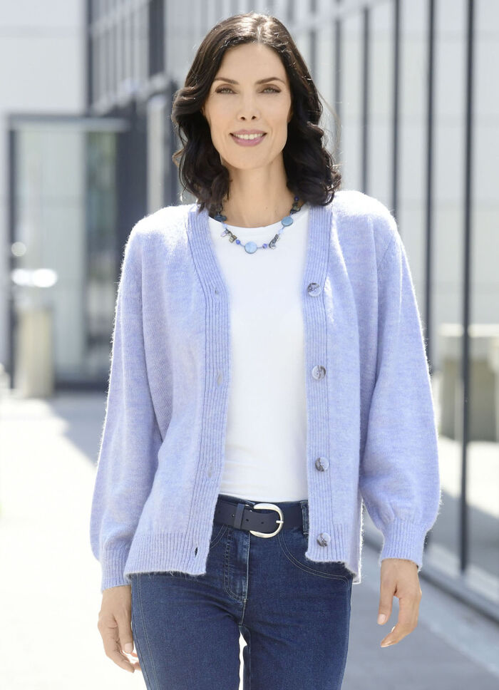 Strickjacke mit flauschig weichem Griff HELLBLAU MELIERT