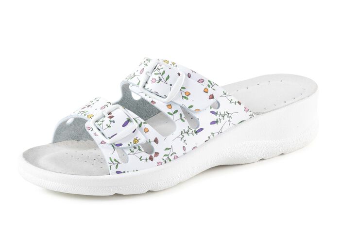Pantolette mit floralem Druck WEISS-BUNT