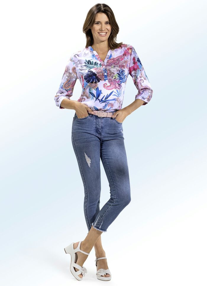 7/8-lange Jeans mit Fransensaum 