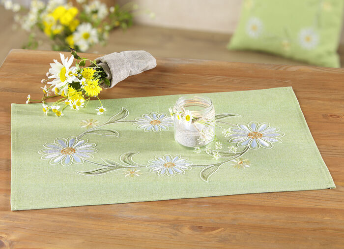 Bestickte Tischdecke oder Kissenbezug GR&Uuml;N-BUNT