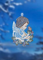 Fensterbild mit Engel-Motiv aus echter Plauener Spitze 