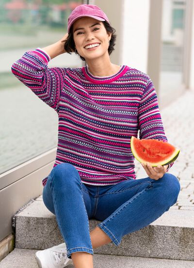 Pullover mit Mustermix im Ringeldessin 