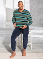 Schlafanzug mit V-Ausschnitt und garngef&auml;rbtem Ringeldessin 