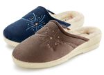 Zweierpack, warme Damen-Hausschuhe, Weite H, mit Wolle TAUPE+MARINE