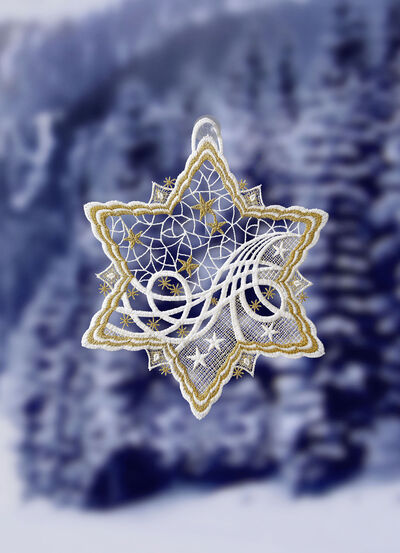 Stern-Fensterbild aus echter Plauener Spitze 