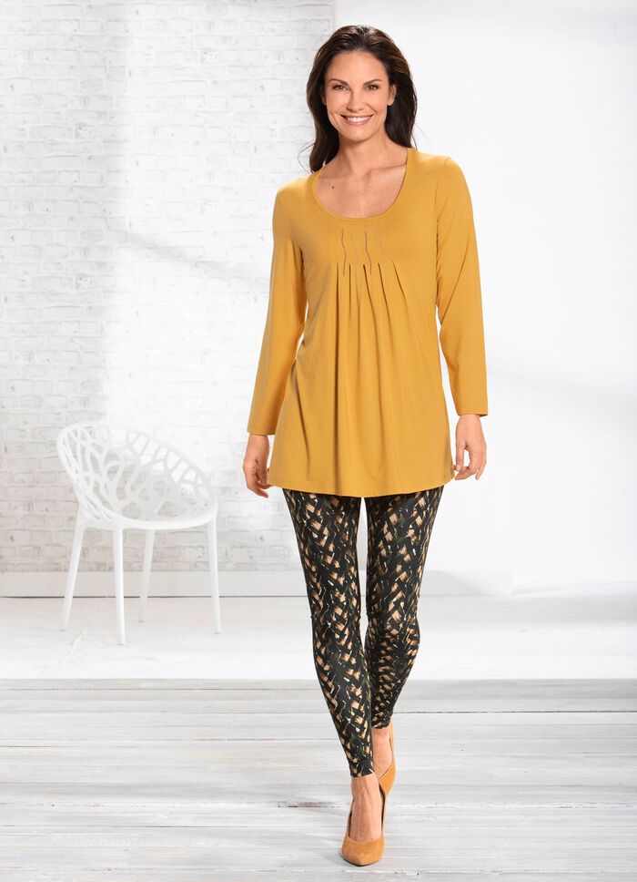 Longshirt mit Pl&auml;ttchenzier in 2 Farben HONIG