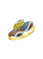 Damenring in Blütenform mit bunten Brillanten 