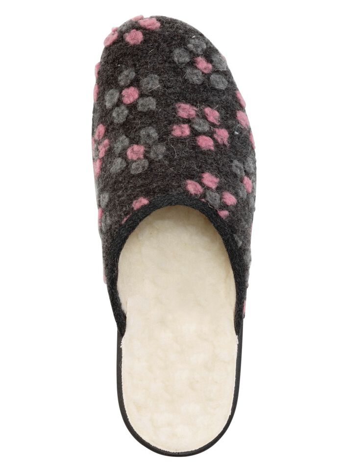 Pantoffel mit Blüten-Dessin ANTHRAZIT-ROSA