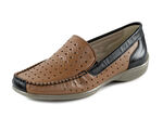 ELENA EDEN, sommerliche Damen-Slipper, Weite H, mit herausnehmbarem Fußbett COGNAC-SCHWARZ