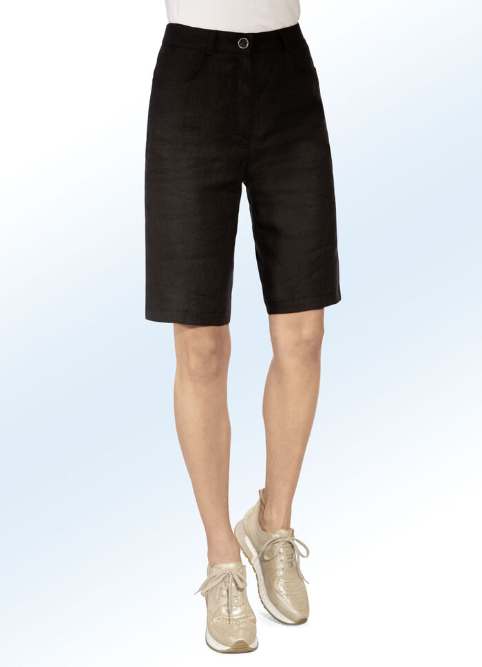 Hochwertige Leinen-Bermudas SCHWARZ