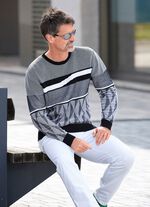 Gemusterter Rundhalspullover in 2 Farben SCHWARZ-WEISS