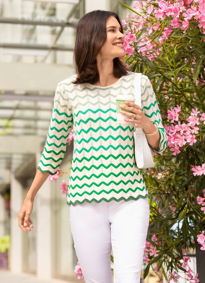 Pullover mit Wellenringeln CREME-GR&Uuml;N