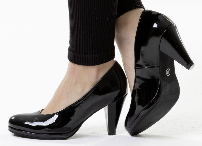 Andrea Conti, schicke Damen-Pumps, aus glänzendem Lackmaterial SCHWARZ