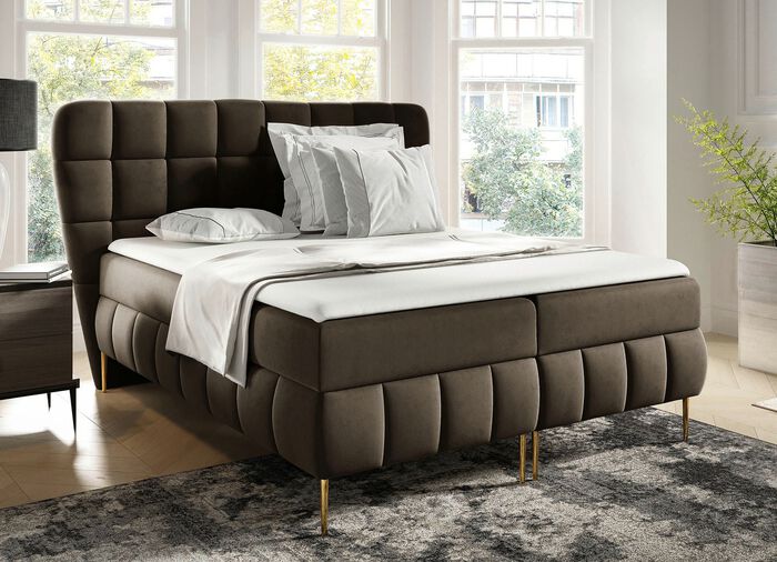 Boxspringbett mit Bonnell-Federkern-Matratzen und Kaltschaumtopper BRAUN