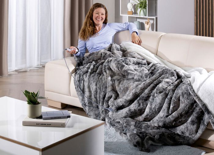 XXL-Heizdecke in Lammfell-Optik GRAU