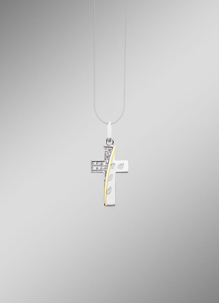 Beliebter Kreuz-Anhänger mit synth. Zirkonia 