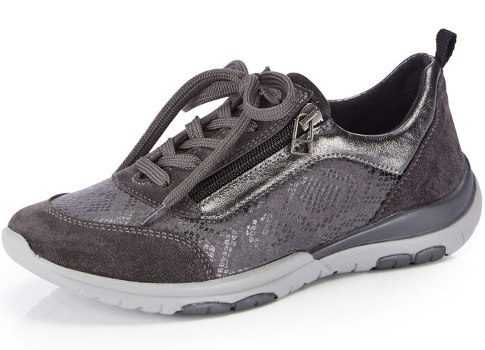 ELENA EDEN Sneaker mit glänzend bedrucktem Elastikmaterial TORF-GRAU