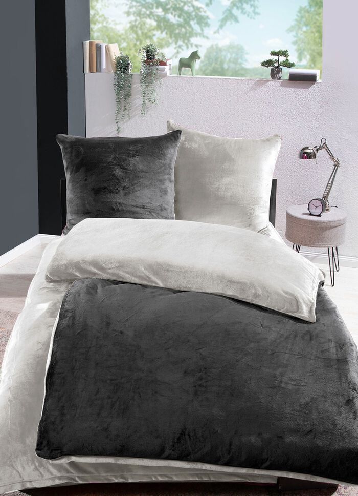 Kuschelig weiche Wendebettw&auml;sche-Garnitur mit Cashmere Touch ANTHRAZIT-TAUPE