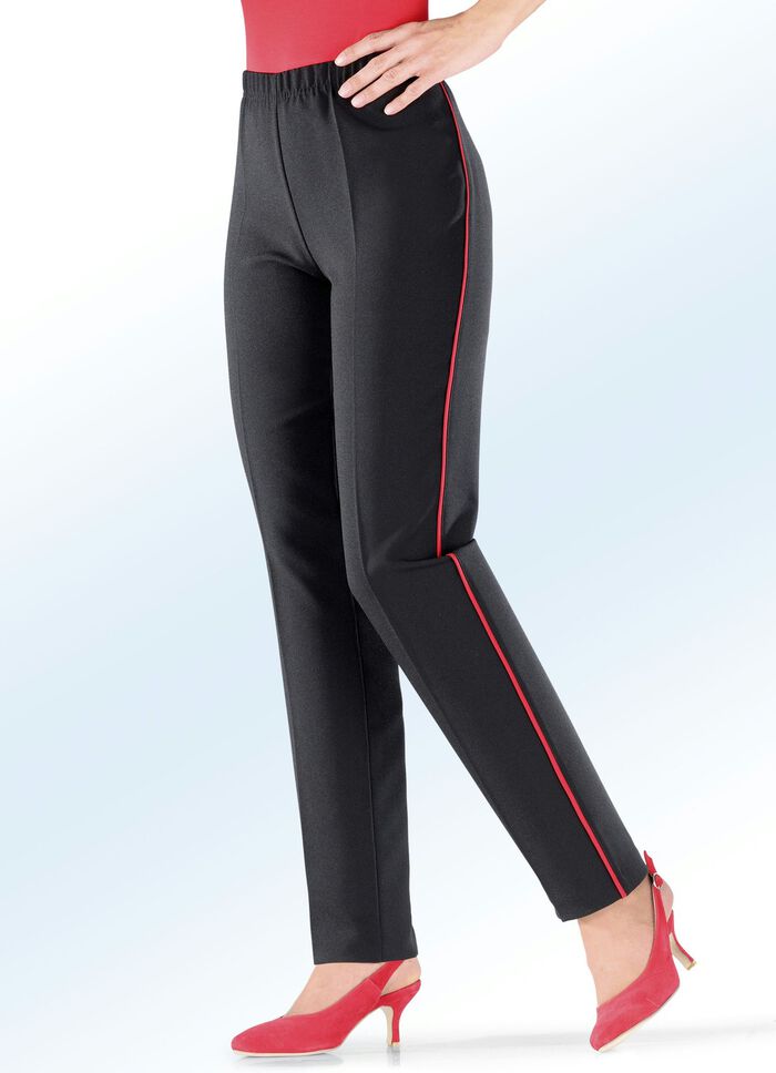 Hose mit angesagter Kontrast-Zierpaspel SCHWARZ-ROT