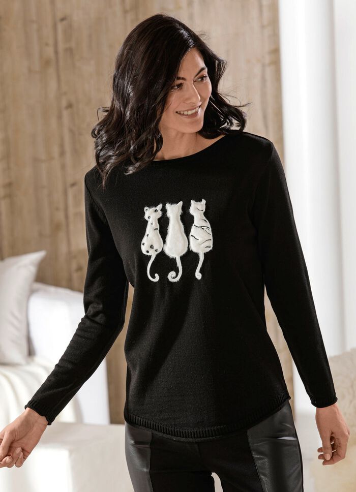 Pullover mit Applikationen aus Kunstfell 