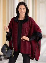 Poncho mit Kunstpelzbes&auml;tzen 