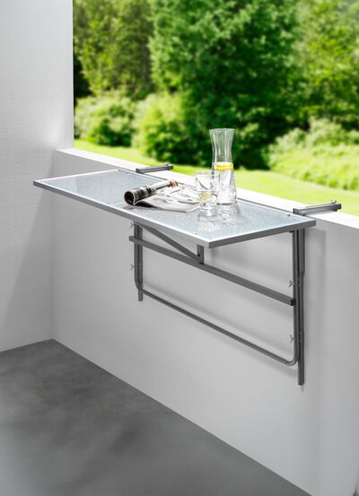 Balkon-H&auml;ngetisch mit Glasplatte 