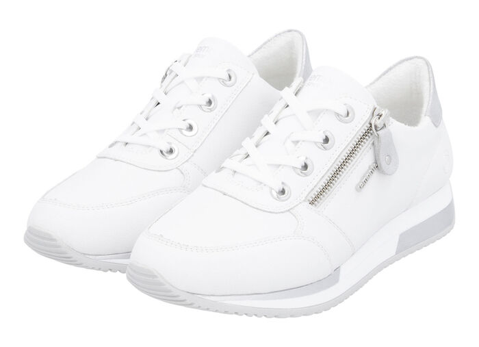 Remonte Schn&uuml;r-Sneaker mit silberfarben schimmerndem Kontrast-Besatz WEISS