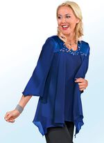 2-teiliges Blusen-Set mit gl&auml;nzendem Satin-Besatz ROYALBLAU