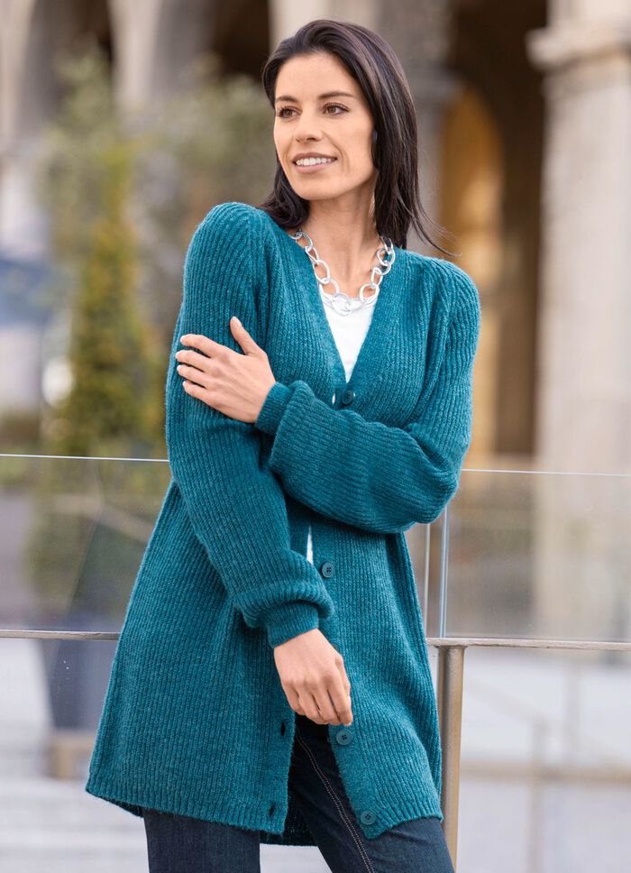 Long-Strickjacke in Perlfang 