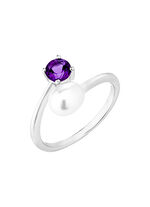 Damenring mit Süßwasser-Zuchtperle und Amethyst 