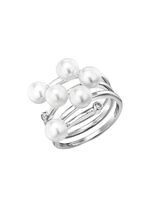 3-reihiger Damenring mit Perlen und synth. Zirkonia 