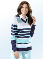 Blusenpullover in Streifen-Dessin MARINE-MINZE-WEISS