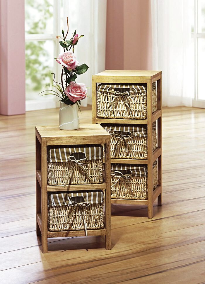 Regal mit Körben aus Mais-Strohgeflecht NATUR