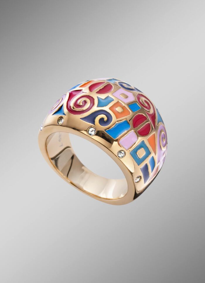 Damenring mit Mosaikmuster und Kristallen 