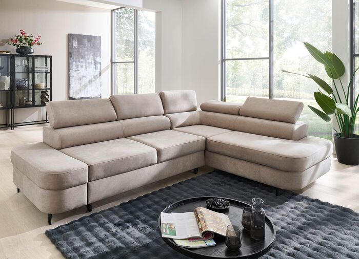 Komfortable Polsterecke mit Funktion und Bettkasten BEIGE