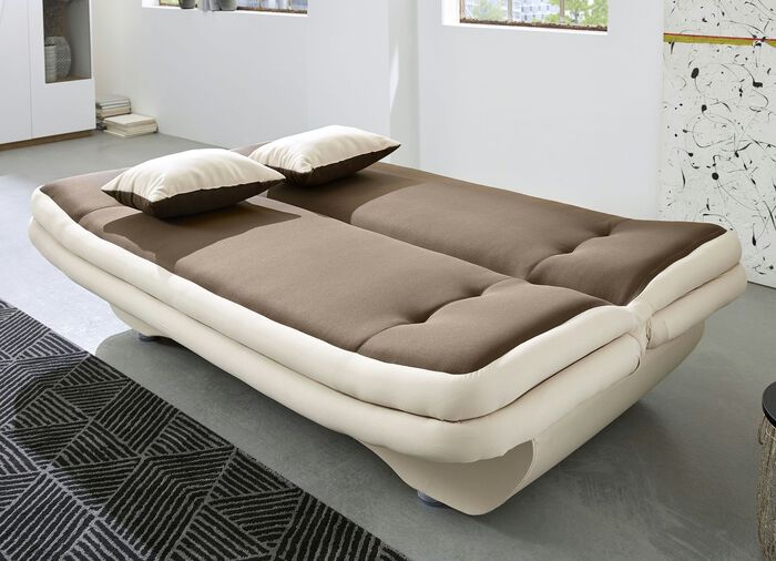 Verwandlungssofa mit Dekokissen CREME-BRAUN